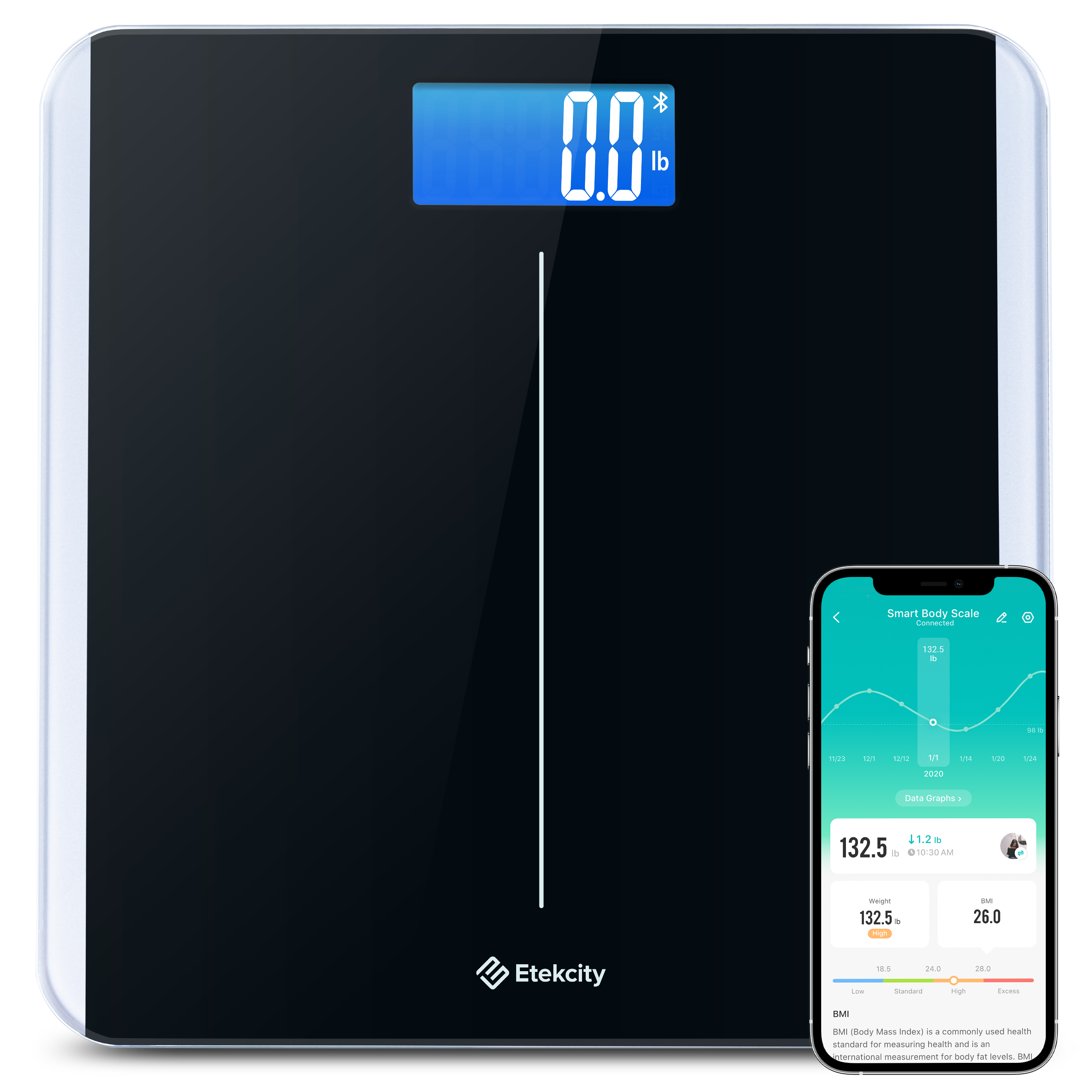 Etekcity Smart Body Weight Scale with Wireless Technology, White, 400lb  Capacity 