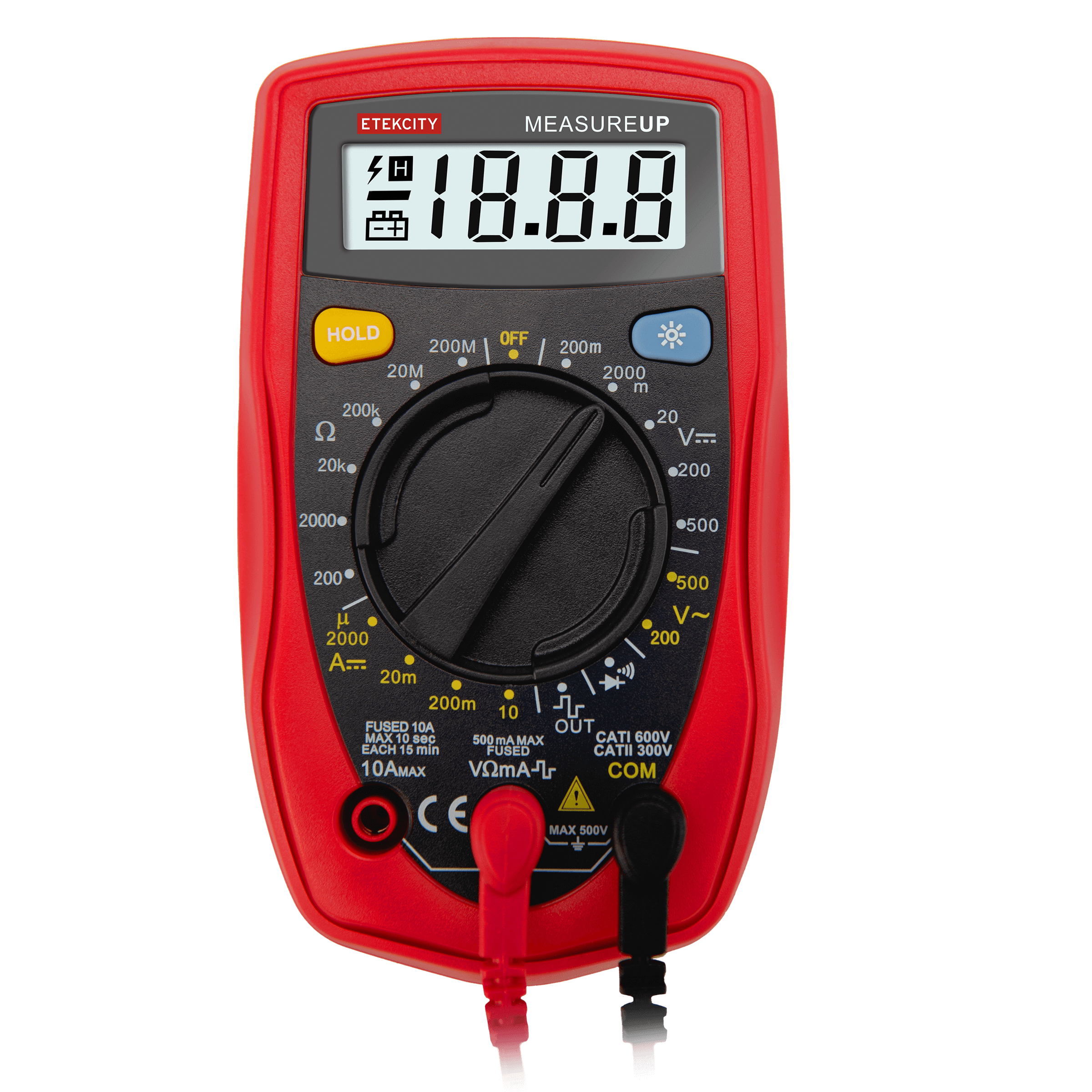 Etekcity MSR-P600 Auto-Ranging Digital Multimeter, Volt Amp Ohm Meter, Red