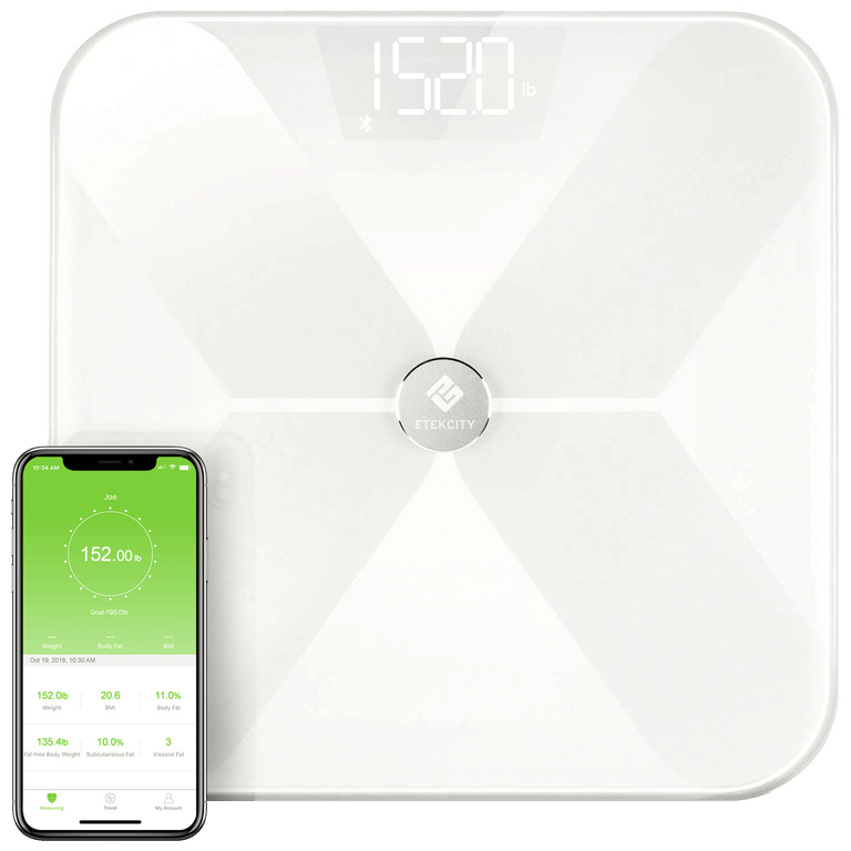 Etekcity Smart Fitness Scale with VeSync app on smartphone 