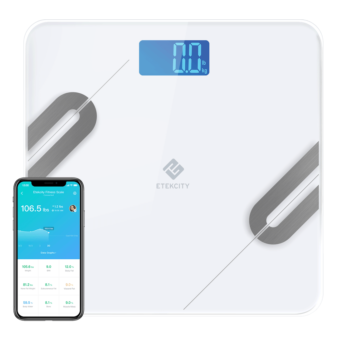 Etekcity Smart Fitness Scale with VeSync app on smartphone