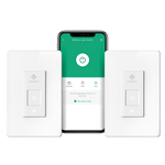 2 Etekcity Smart Wi-Fi 3-Way Light Switches with VeSync app on smartphone 