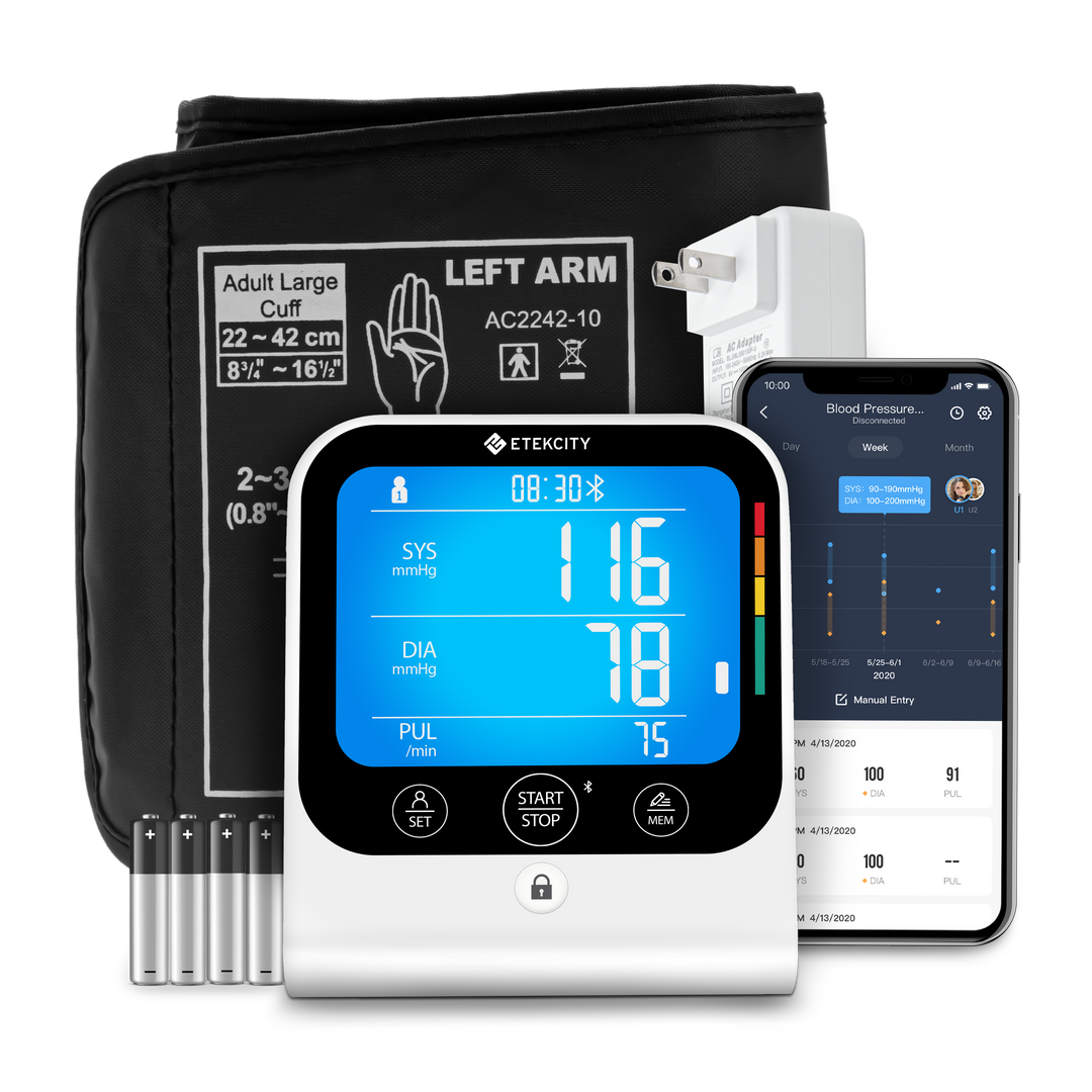 Etekcity Smart Blood Pressure Monitor with every accessory