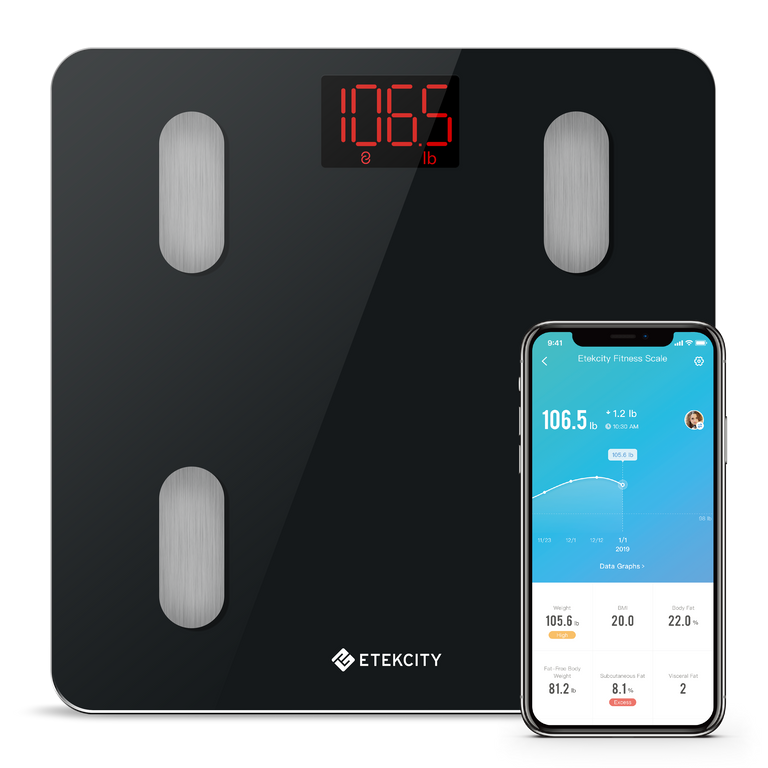 ESF24 Smart Fitness Scale - Etekcity Smart Fitness Scale with VeSync app on smartphone
