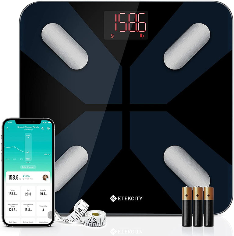 Etekcity Smart Fitness Scale with VeSync app on smartphone 