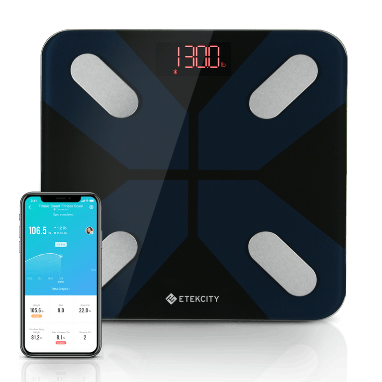 ESF18 Smart Fitness Scale - Etekcity Smart Fitness Scale with VeSync app on smartphone