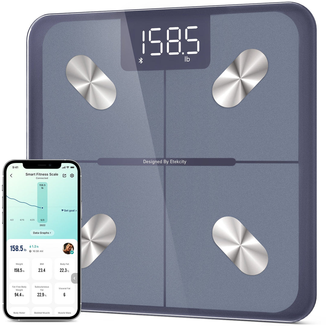 Etekcity Smart Fitness Scale with VeSync app on smartphone