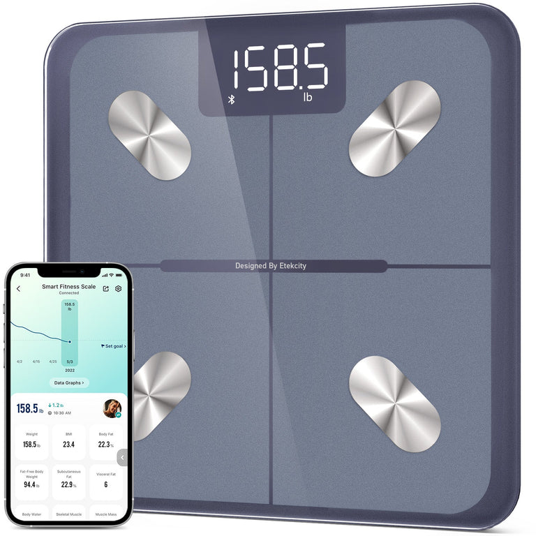 Etekcity Smart Fitness Scale with VeSync app on smartphone