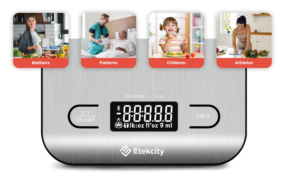 Etekcity Smart Nutrition Scale, Measure in oz, Grams or Milliliters,  Silver, 1.2 inches in Height