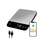 Etekcity Luminary™ Smart Nutrition Scale with VeSync app on smartphone and charging cable 