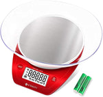 Etekcity Digital Kitchen Scale in red with batteries