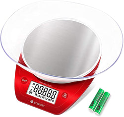 EK5250 Digital Kitchen Scale with Bowl - Etekcity Digital Kitchen Scale in red with batteries
